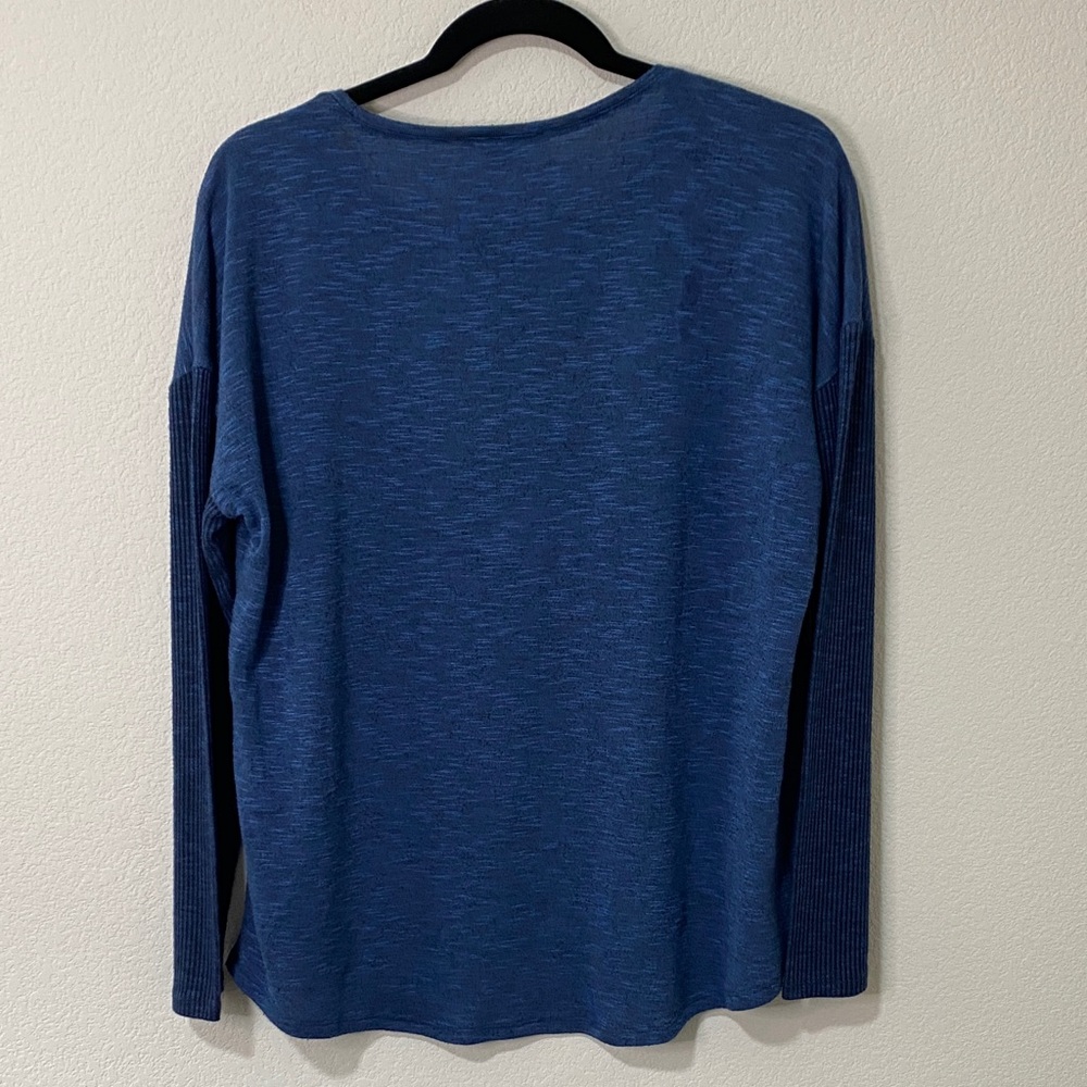 INC Blue Long Sleeve Knit Top Blouse T-Shirt Tee - Picture 3 of 5